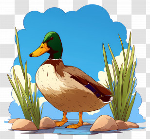 Cartoon Duck - Illustration Of Mallard Duck In Natural Habitat Transparent PNG