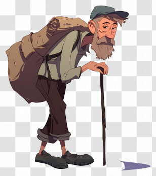Homeless People - Cartoon Old Man With Stick And Backpack Transparent PNG