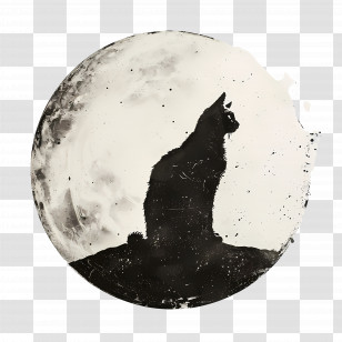 Cat Silhouette - Cat Silhouette With Moon Transparent PNG