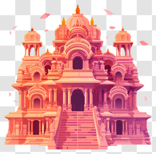 Ram Mandir - Ornate Pink Temple With Intricate Details Transparent PNG