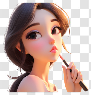 Anime Girl Make Up - Beautiful Girl Applying Lipstick Transparent PNG