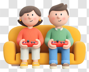 Couple Playing Video Game - Couple Playing Video Games On A Yellow Couch Transparent PNG