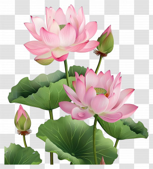 Lotus Flowers - Natural Lotus Flowers With Green Leaves Transparent PNG