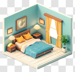 Motel Room - Modern Bedroom With Blue Bedding And Warm Accents Transparent PNG