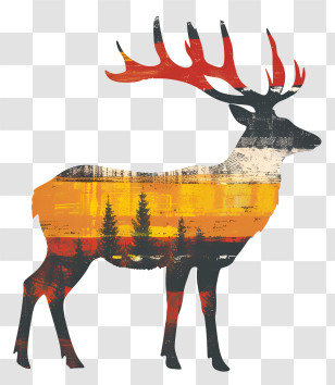 Deer Silhouette - Deer Silhouette With Nature Scene Transparent PNG