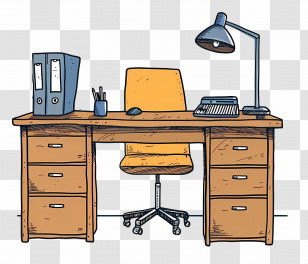 Office Desk - Office Desk With Chair And Lamp Transparent PNG