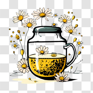 Chamomile Tea - Chamomile Tea Jar With Flowers Illustration Transparent PNG