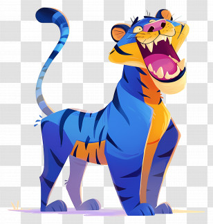 Blue Tiger - Colorful Roaring Tiger Cartoon Transparent PNG