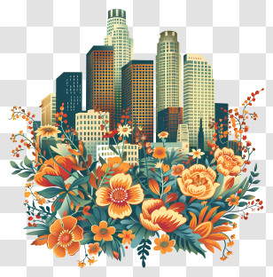 Los Angeles - Cityscape With Orange Flowers Transparent PNG
