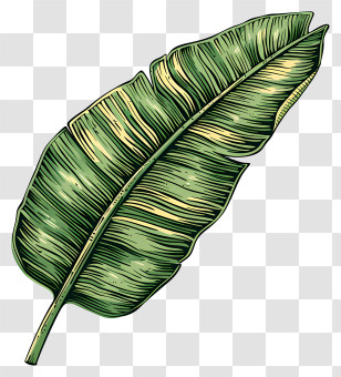 Banana Leaf - Detailed Green Tropical Leaf Drawing Transparent PNG