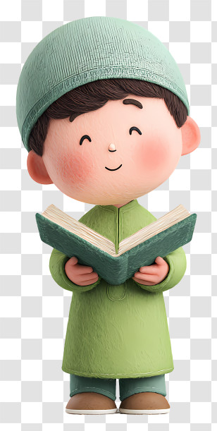 Boy Reading Quran - Child Reading A Book In Green Outfit Transparent PNG