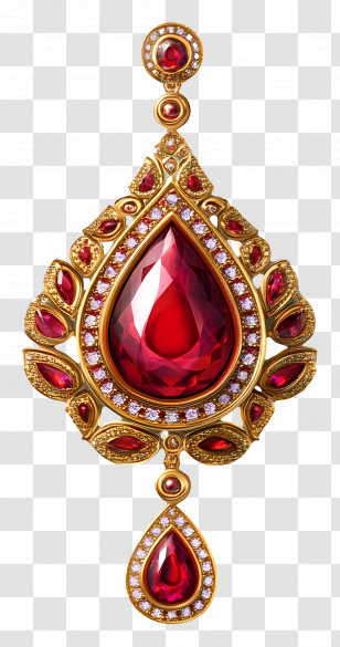 Kundan - Elegant Red Gemstone Pendant With Gold Detailing Transparent PNG