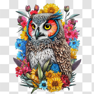 Pop Art Owl
 - Colorful Owl With Flowers Illustration Transparent PNG