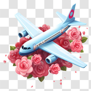 Valentine Airplane - Airplane Surrounded By Flowers Transparent PNG