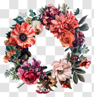 Flower Wreath - Vivid Floral Wreath With Varied Flowers Transparent PNG