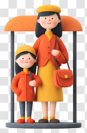 Bus Stop - Mother And Child At Bus Stop Transparent PNG