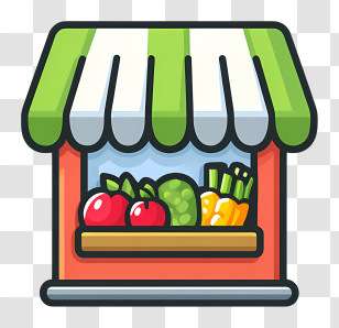 Marketplace Icon - Green And Red Market Stall With Produce Transparent PNG