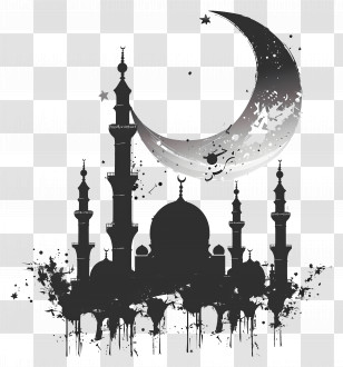 Eid Al Adha - Crescent Moon And Mosque Silhouette Transparent PNG