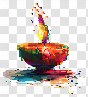 Pixel Diwali Diya - Colorful Pixel Art Lamp Transparent PNG