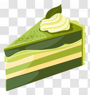 Matcha Cake - Slice Of Matcha Green Tea Cake With Whipped Cream And Garnish Transparent PNG