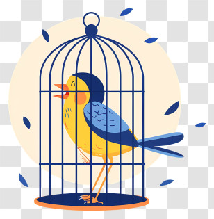 Bird In Cage - Yellow Bird Singing In Cage Transparent PNG
