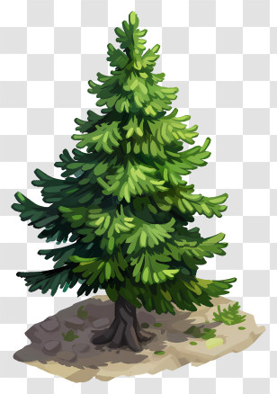 Fir Tree - Green Pine Tree Illustration With Soil Base Transparent PNG