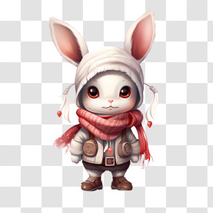 Winter Rabbit - Cute Rabbit Character With Scarf Illustration Transparent PNG