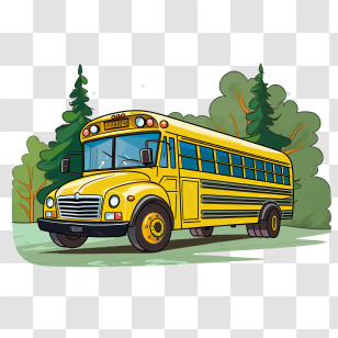 School Bus - Yellow School Bus Near Trees Transparent PNG