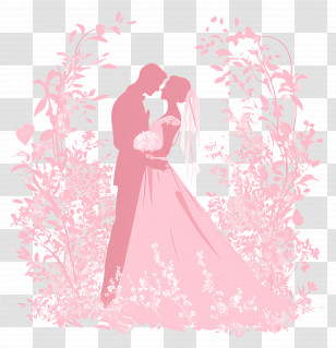 Wedding Silhouette - Pink Wedding Silhouette With Floral Background Transparent PNG