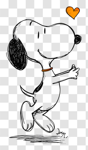 Cartoon Snoopy - Cartoon Dog With Heart Sketch Transparent PNG