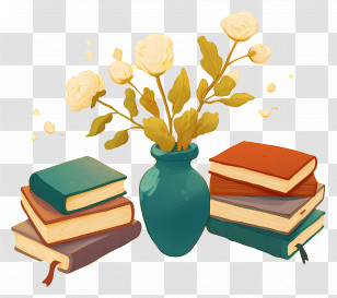 Happy Teachers Day - Books And Flower Vase Illustration For Home Decor Transparent PNG