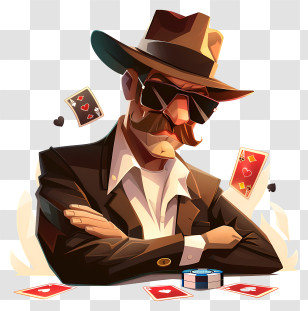 Casino - Poker Player With Cards Transparent PNG