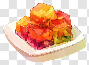Gelatin Dessert - Colorful Jelly Cubes On Plate Transparent PNG