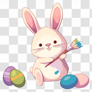 Rabbit Painting Easter Eggs - Cute Easter Bunny With Painted Eggs Transparent PNG