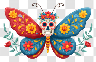 Day Of The Dead Inspired Butterfly - Day Of The Dead Sugar Skull Butterfly Transparent PNG