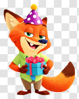Nick Wilde Birthday - Party Fox Holding Gift Transparent PNG