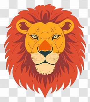 Lion Head - Majestic Lion Face With Bold Orange Mane Transparent PNG