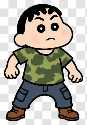 Shinchan - Cartoon Boy In Camouflage Outfit Transparent PNG