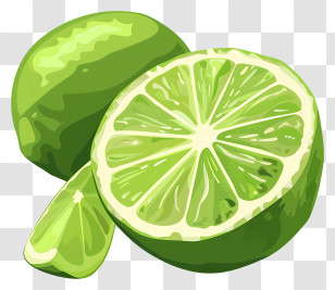 Green Lime - Green Lime With Sliced Citrus Illustration Transparent PNG