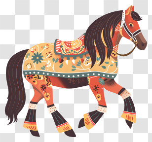 Horse Walking - Decorated Cartoon Horse With Saddle Transparent PNG