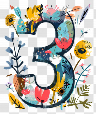 Number 3 - Floral Number 3 Design Transparent PNG