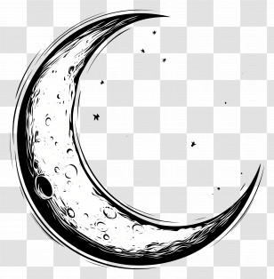 Moon Outline - Crescent Moon With Starry Elements Transparent PNG