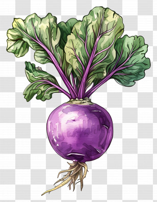 Turnip - Purple Turnip With Green Leaves Illustration Transparent PNG