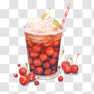 Bubble Milk Tea - Cherry Soda With Straw And Cream Top Transparent PNG