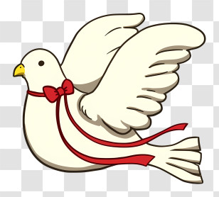 Icon - White Dove With Red Bow Flying Transparent PNG