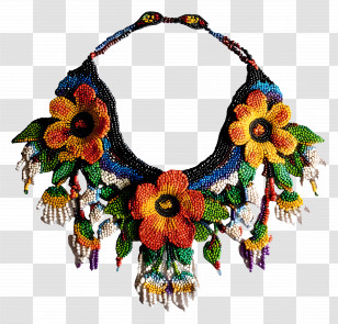 Beadwork - Colorful Beaded Flower Necklace Transparent PNG