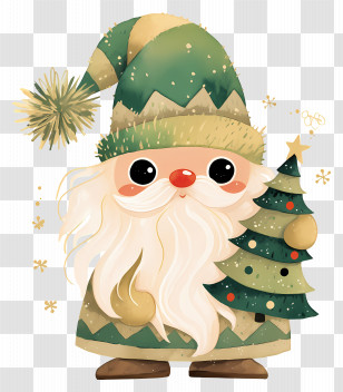 Cute Christmas Gnome - Cute Cartoon Santa Claus With Christmas Tree Transparent PNG