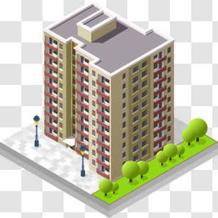 Icon - Isometric Residential Building With Green Spaces Transparent PNG