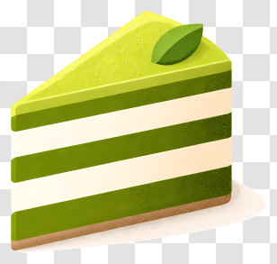 Matcha Infused Cake - Green Cake Slice With Leaf Decoration Transparent PNG