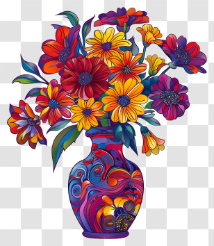 Vase With Flowers - Colorful Flower Bouquet In Artistic Vase Transparent PNG